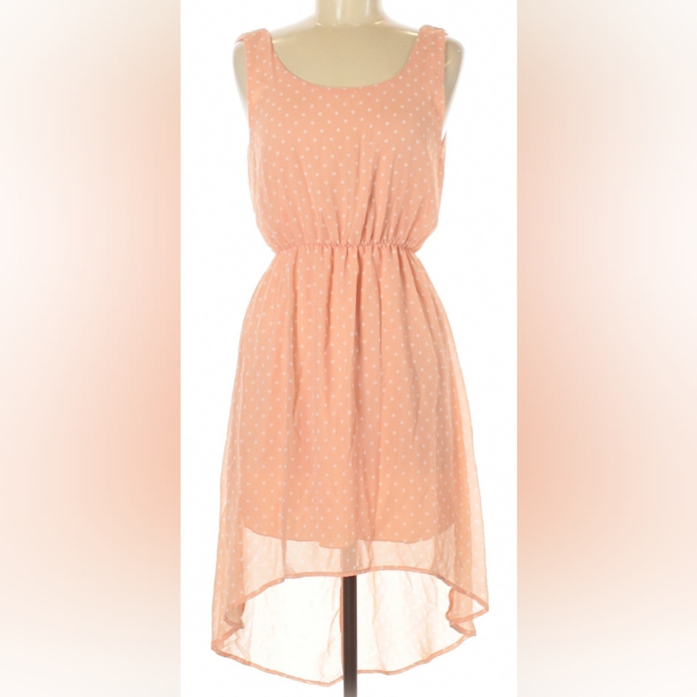 Everly Peach Pink Polka Dot Sleeveless High Low Dress